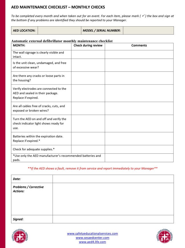 AED Maintenance Checklist